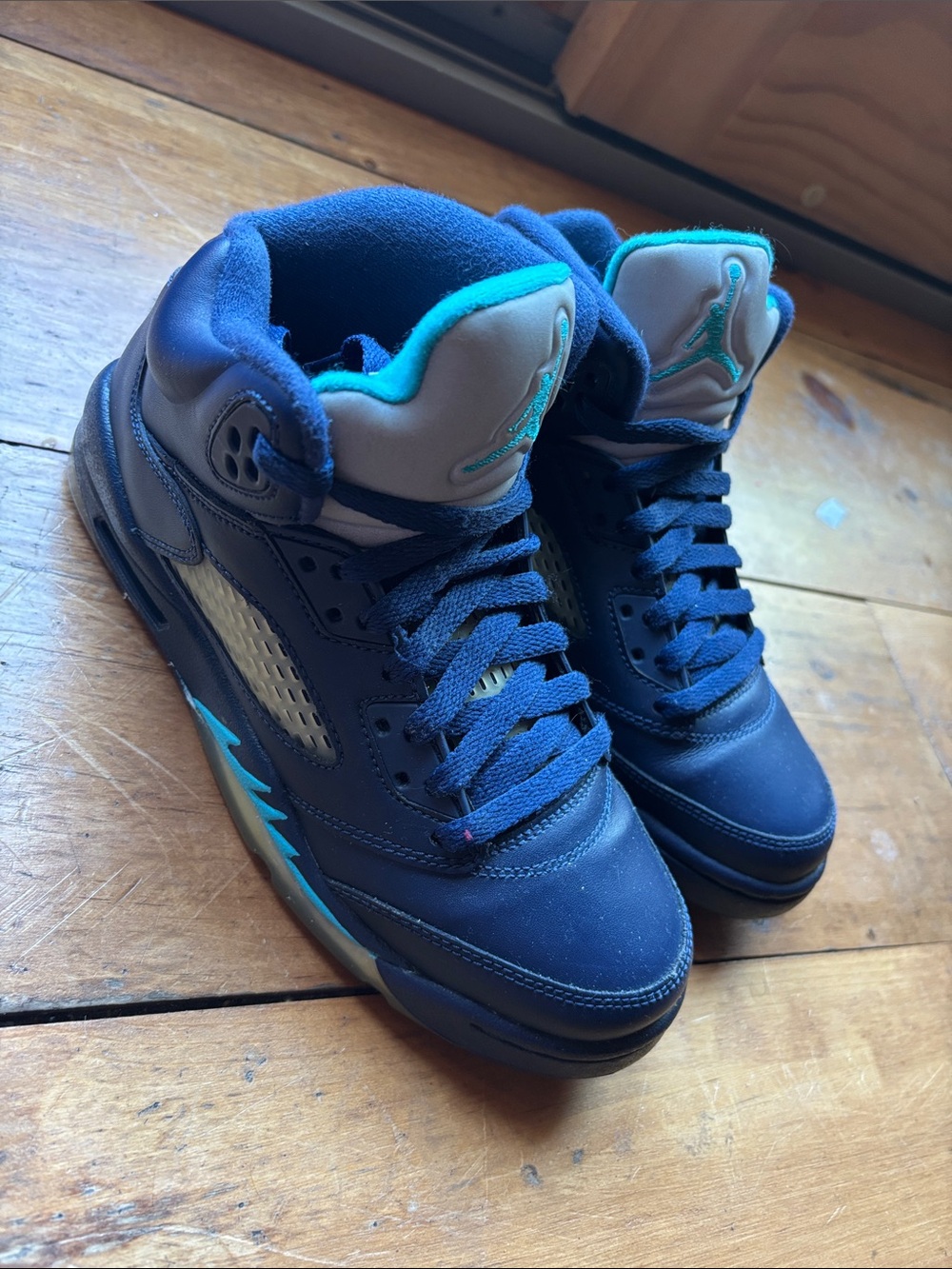 Jordan Navy and Teal High-Top Sneakers